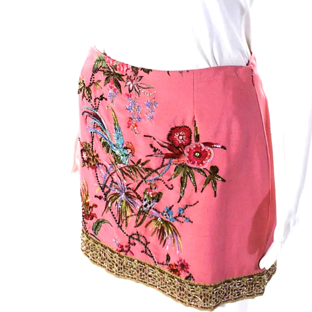 Y2k Vintage Tracy Reese Vintage Silk Beaded Bird of Paradise Skirt Anthropologie - Picture 4 of 6